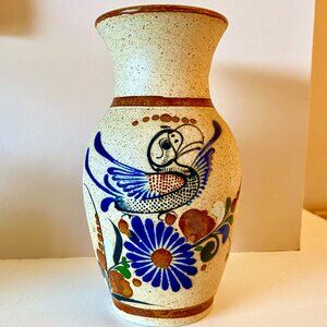 Mexican Tonala Vase Earthenware with Parrot